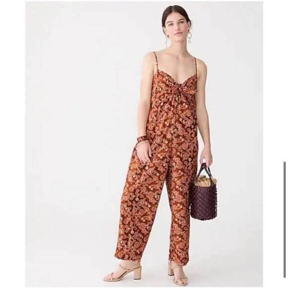 J. Crew Tie Front Vintage Vines Jumpsuit Size 2‎ - Picture 1 of 6
